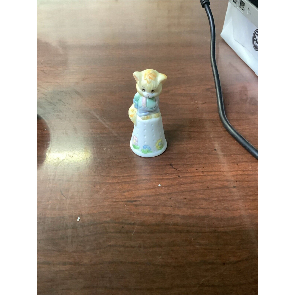Feline Feelings Kitty Cat Overalls Ceramic Thimble